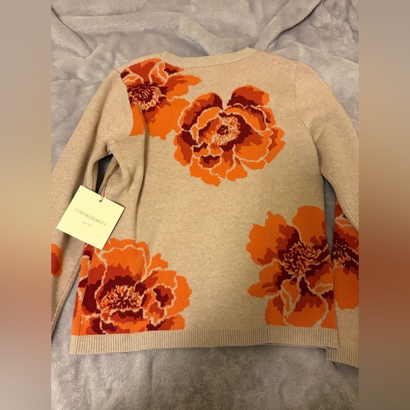 Beige and Orange Floral Sweater - Picture 3 of 3